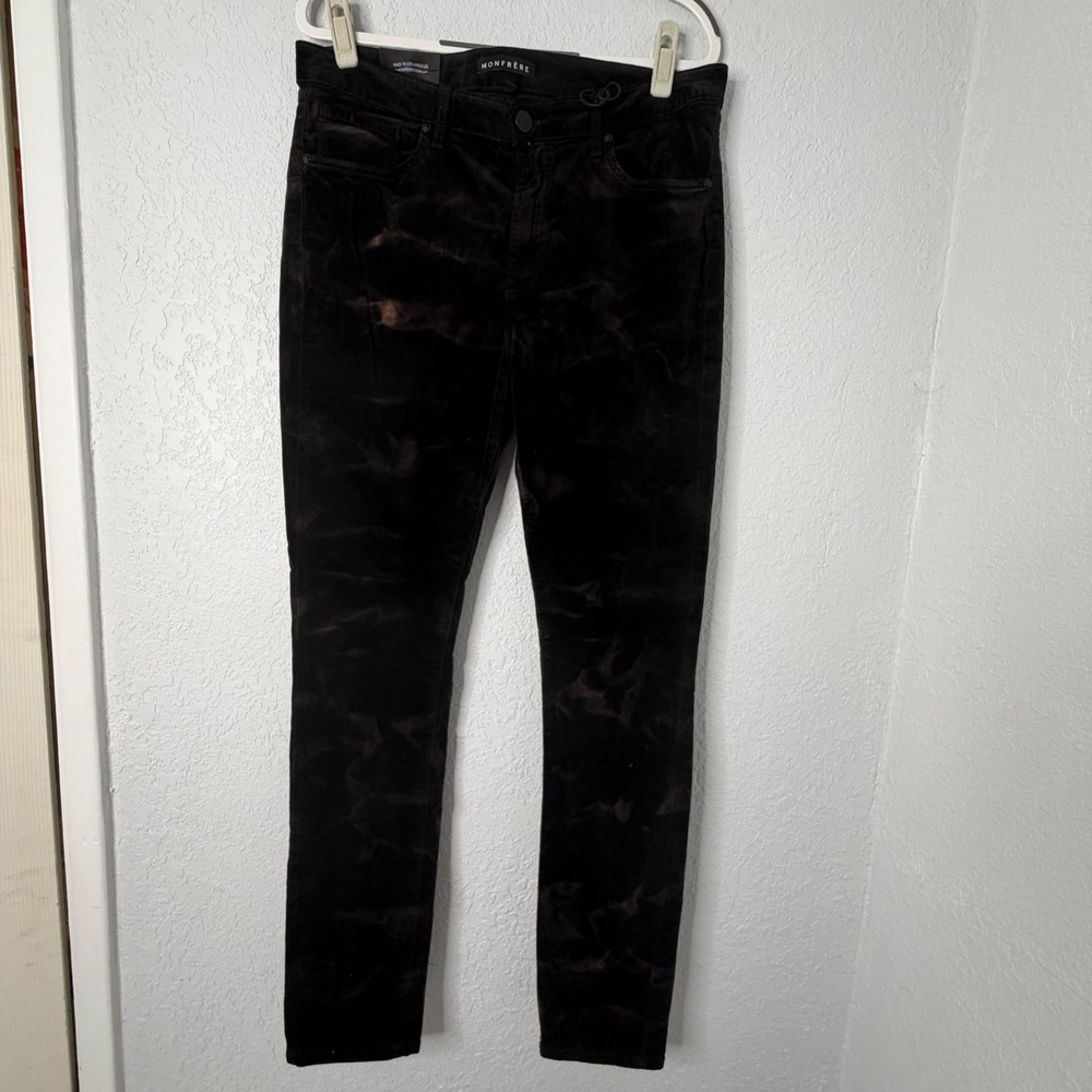 Monfrere Greyson Skinny‎ Black Velvet Tie Dye Jeans Mens 36 Made in LA